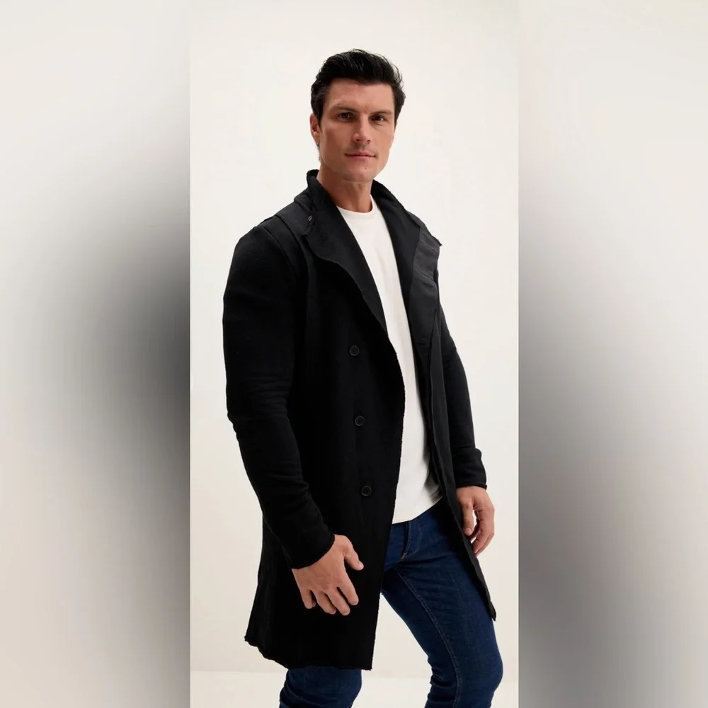 Ron Tomson Black Asymmetrical Draped Cardigan Jacket Raw Edge